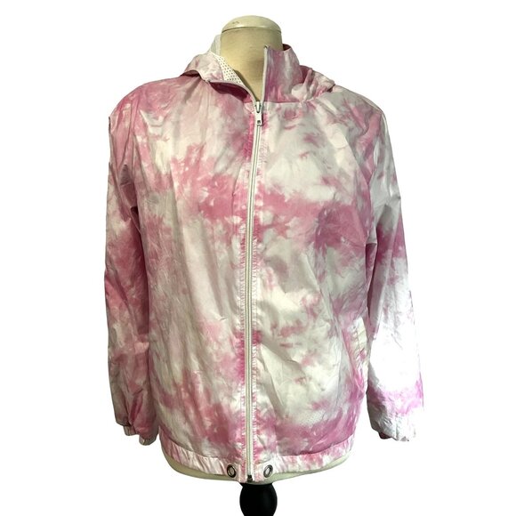 Forever 21 Plus Pink Tie Dye Windbreaker Jacket Sz 0XL Hooded - Picture 11 of 11